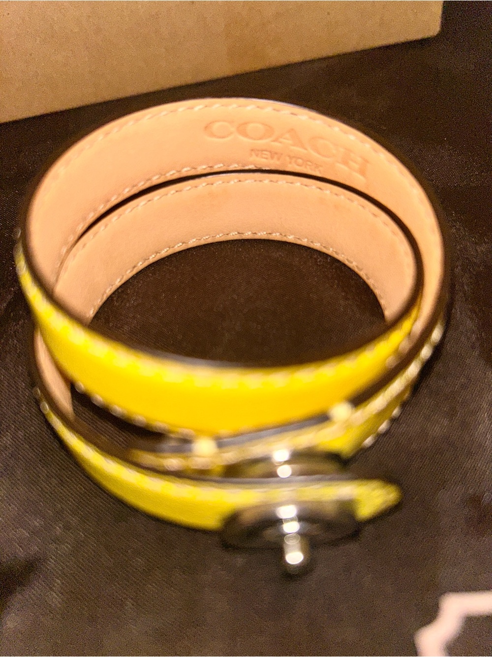 Coach Yellow Leather Turnlock Wrap Bracelet with Gold Hardware NWOT - Picture 4 of 6